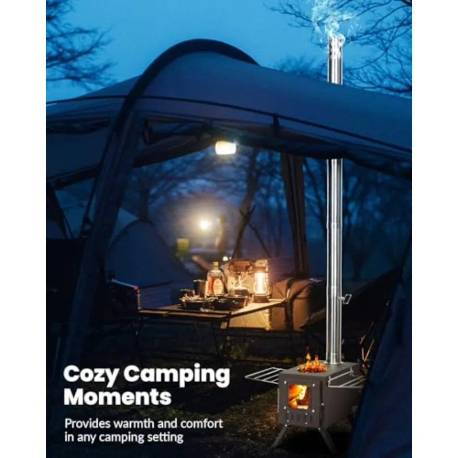 Upgraded Portable Wood Stove
for Camping and Outdoor Adventures:
 Compact Design with Large Firebox Enhanced High Airtightness