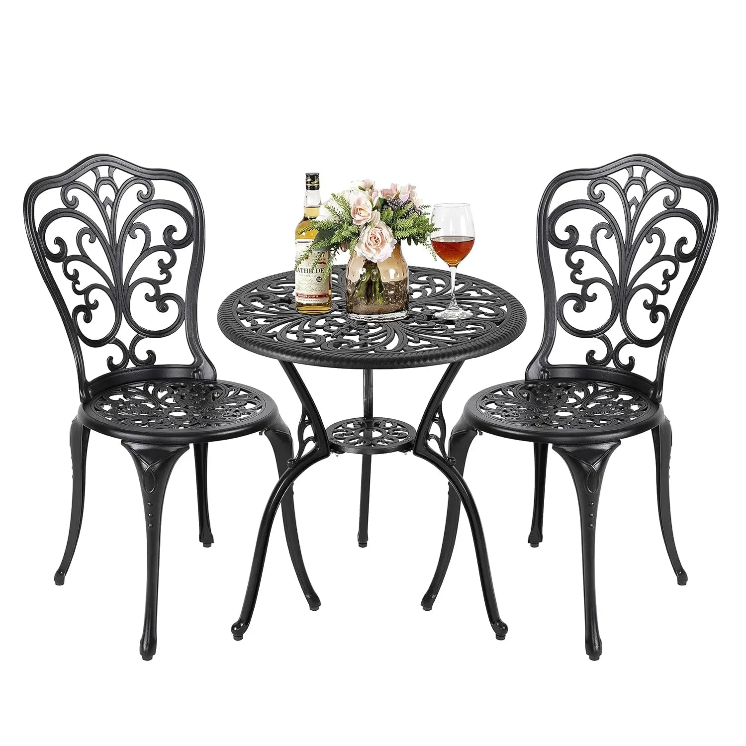 3 Piece Outdoor Bistro Table Set,
All Weather Cast Aluminum 
Patio Bistro Chairs Set of 2