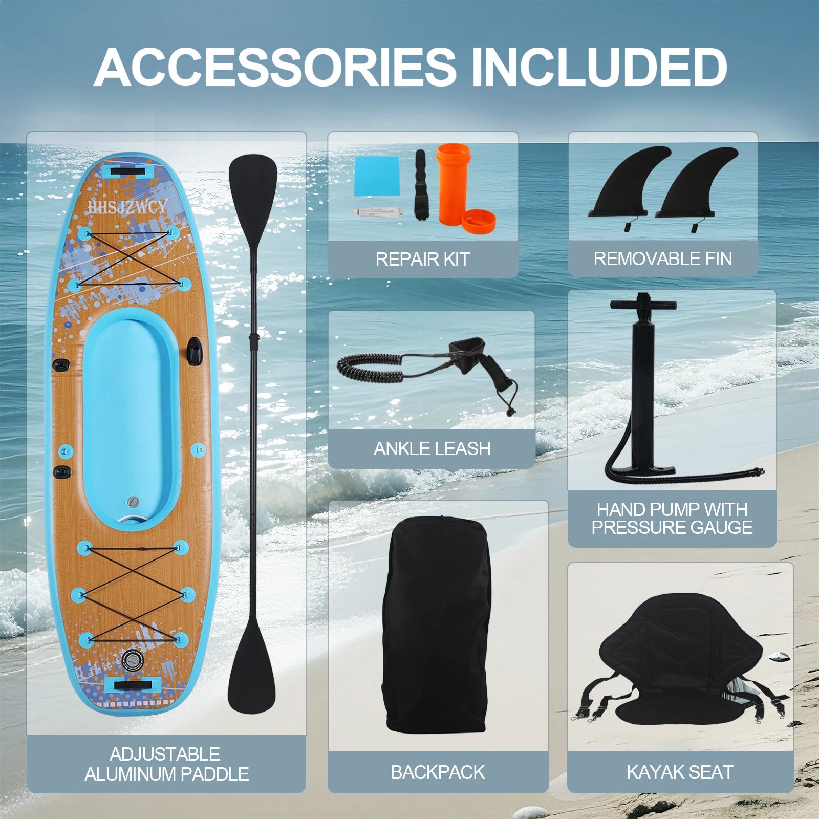 HHSJZWCY 10' Inflatable Stand Up Paddle Board Kayak, 
34'' Extra Wide, for Adults, with Seat, PaddleBoard for Fishing,Touring,