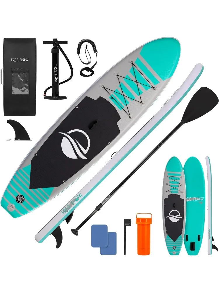Inflatable 10’ Stand Up Paddle Board with 32” Wide Platform – 
Non-Slip EVA Deck, Drop-Stitch Construction, 3-Piece Al