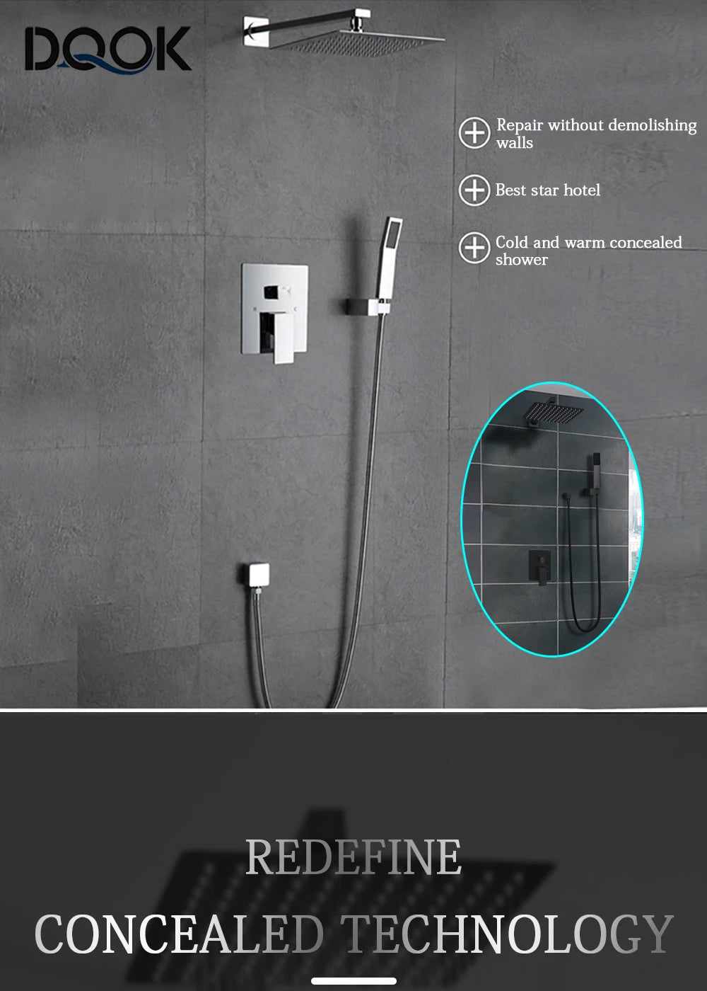 Black Concealed Shower System
Rain Waterfall Bathroom Embedded Shower Faucet Set with Tub Spout