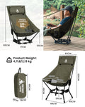 OneTigris Portable Camping Chair. 
Outdoor ,High Back, For Fishing , BBQ,  Parties Indoor Use