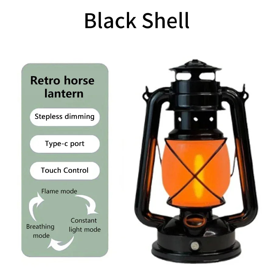 Retro LED Horse Lantern Lamp 
Rechargeable Hanging Portable Tent Light 
3 Lighting Mode For Outdoor Desk Bar Resturant Decor Light