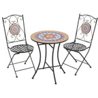 Dorin Patio , with Ceramic Tile and Iron Frame Bistro Set,. 
2-Seater , Round Top Table+Chairs Set for Garden/Balcony, Poolside, Foldable