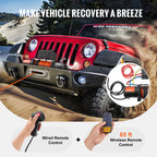 SucceBuy 13500lbs Electric Winch 
Car, Truck  with 80ft Synthetic Rope 
Wireless & Wired Remote Control for Towing Off-Road