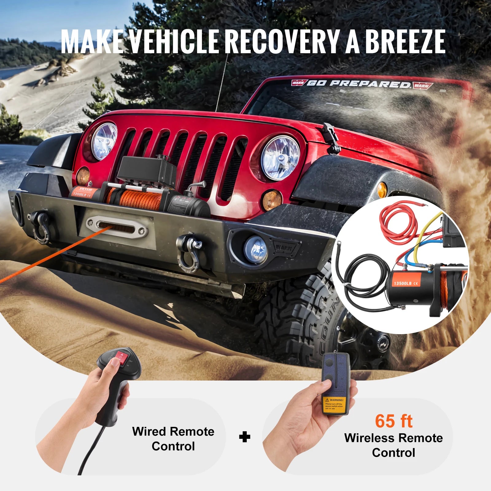SucceBuy 13500lbs Electric Winch 
Car, Truck  with 80ft Synthetic Rope 
Wireless & Wired Remote Control for Towing Off-Road