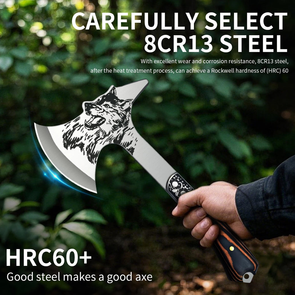 High Hardness Stainless Steel Survival Axe .  
Multi-function Outdoor Camping Tactical Wolf-head Axe.
Hunting Tools , Portable Tomahawk