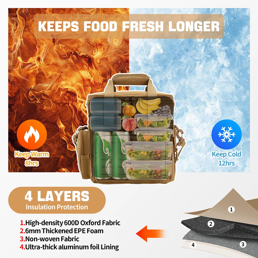 Lunch Box Expandable 18L 
Insulated Cooler Bag
 Leak Proof for Work, Camping,Picnics MOLLE Weave Strap