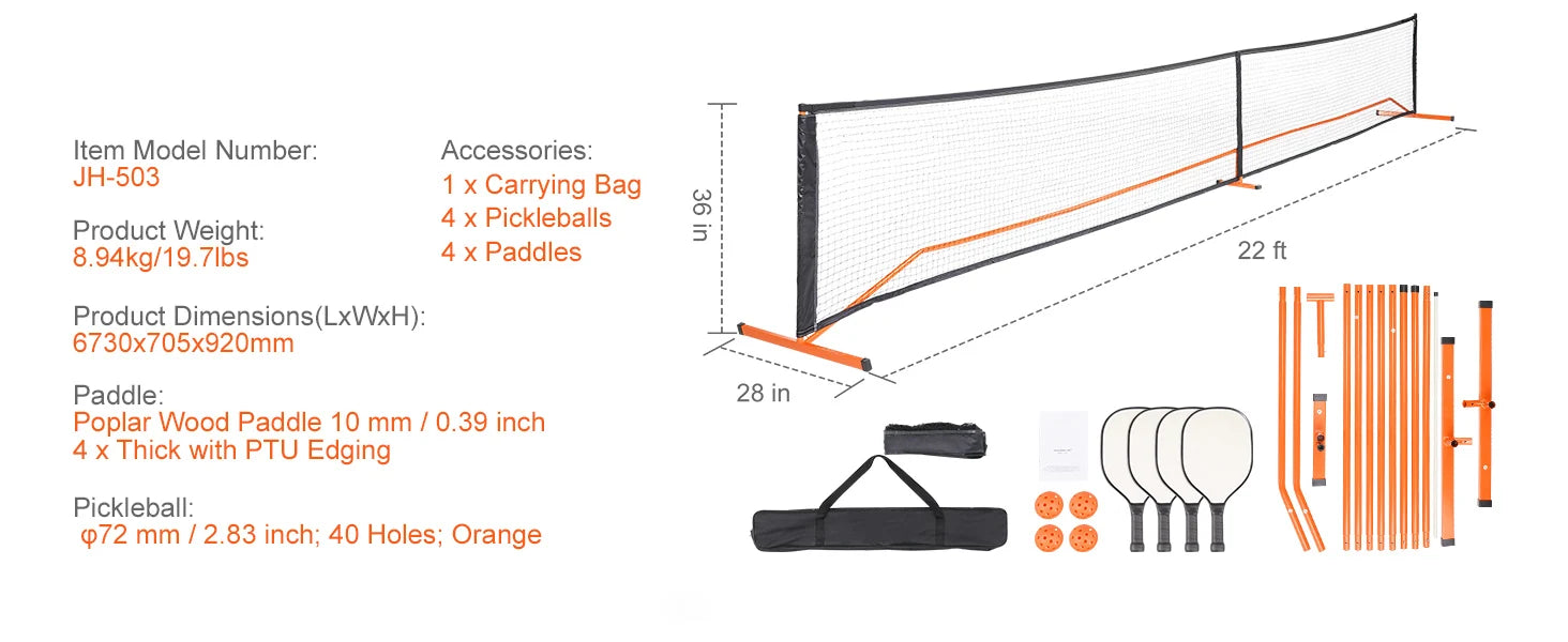 SucceBuy Portable Pickleball Net System
 22FT Full Court Official Regulation Size Pickle Ball Outdoor with Court Line