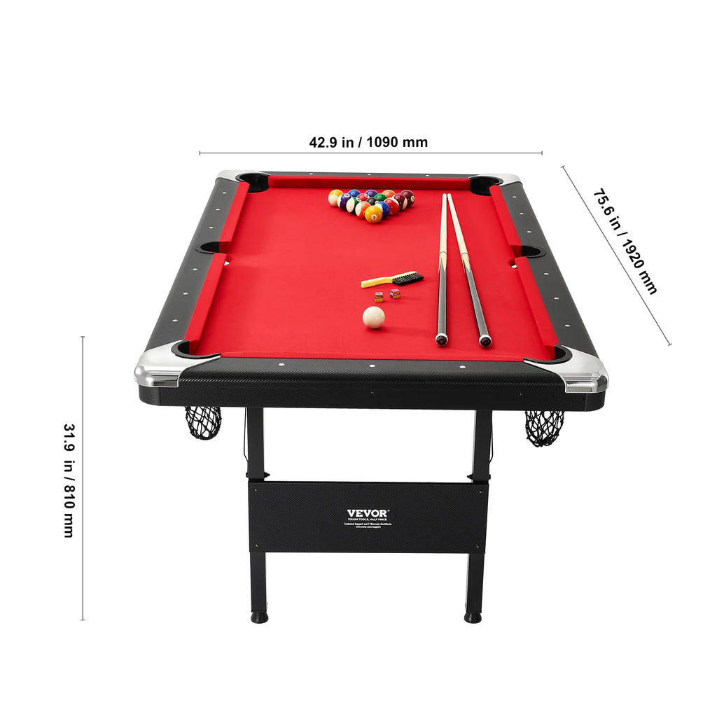 SucceBuy 6.3/7ft Billiard Table Pool Table Portable Foldable SpaceSaving Includes Balls Cues Chalks and Brush
