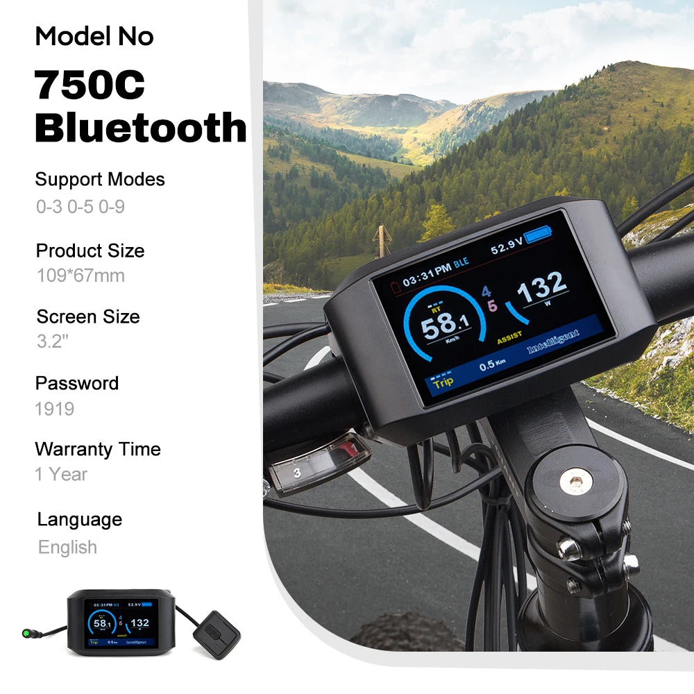 Bafang LCD Color Display Instrument 36V 48V 52V P860C 860C P850C 600C C965 DPC18 BF-UART Protocol Bluetooth 750W Motor E-bike
