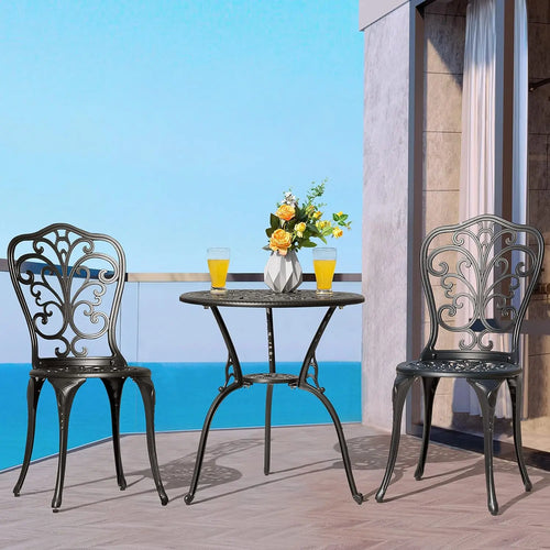 3 Piece Outdoor Bistro Table Set,
All Weather Cast Aluminum 
Patio Bistro Chairs Set of 2