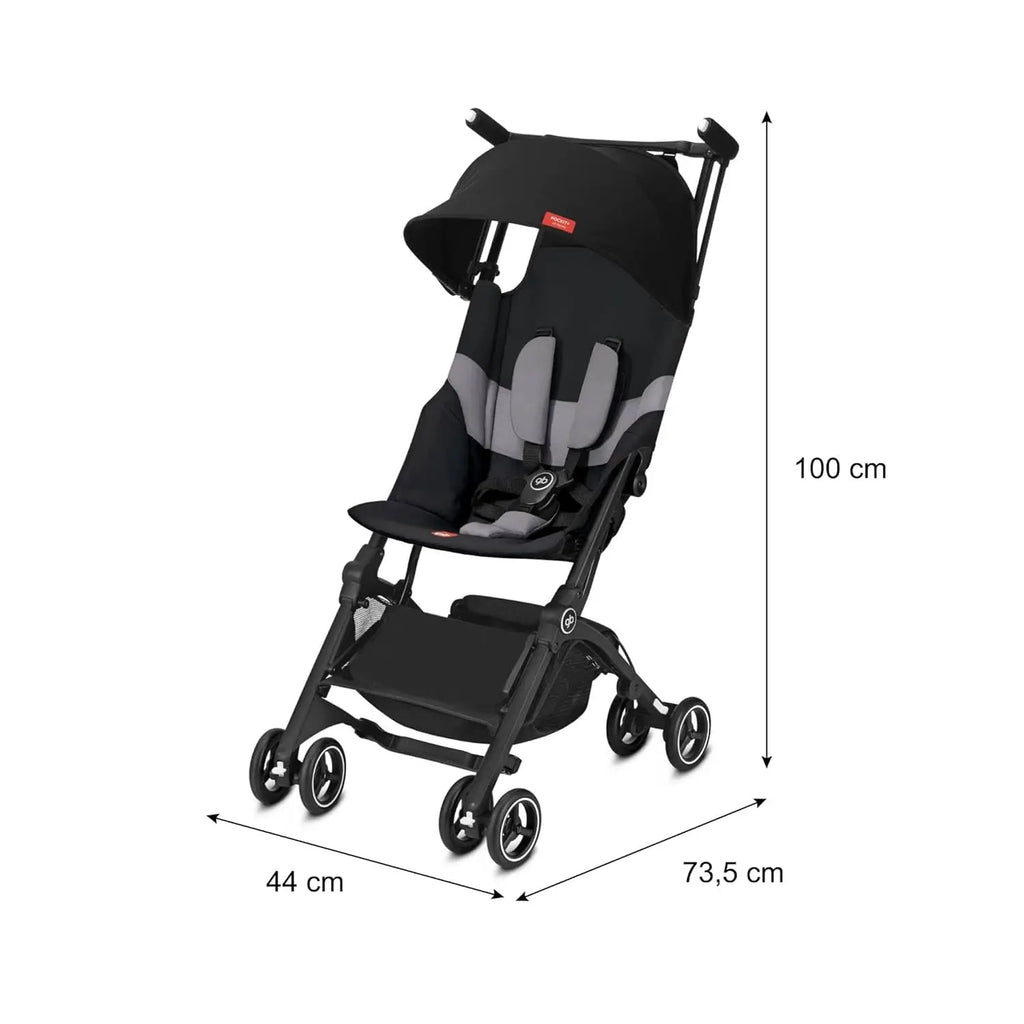 All-Terrain, Ultra Compact Lightweight Travel Stroller with Canopy and Reclining Seat in Velvet Black