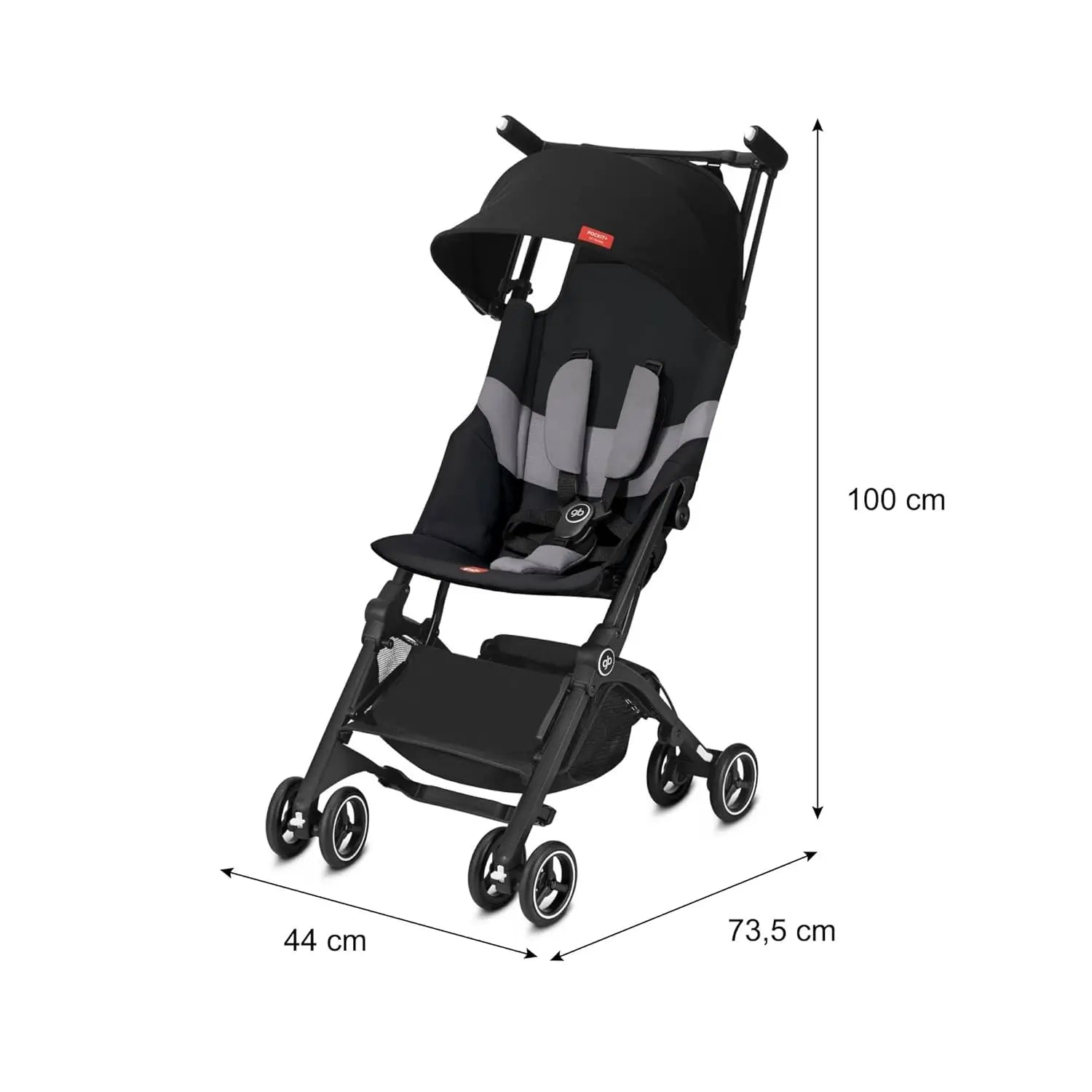 All-Terrain, Ultra Compact Lightweight Travel Stroller with Canopy and Reclining Seat in Velvet Black