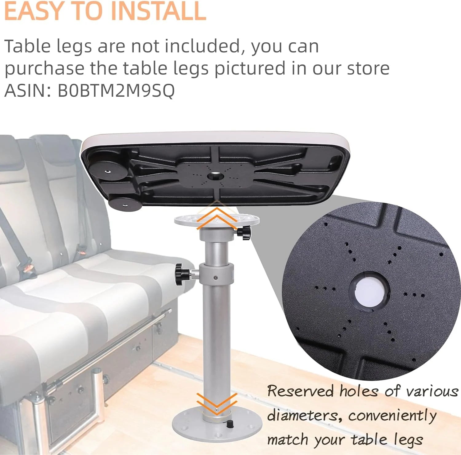 Removable Boat Table, 34X18 inch Rectangular Pontoon Marine,  
RV Top, Phone Holder,  ABS Waterproof and Anti-Aging