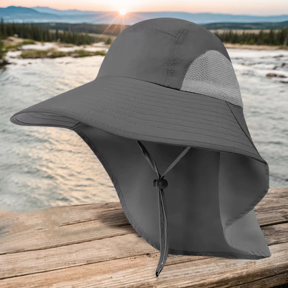 Summer 12CM Large Brim Sun Hat . 
Men Women Breathable Fishing Cap
Sun UV Protection Mesh Fisherman Hiking, Beach