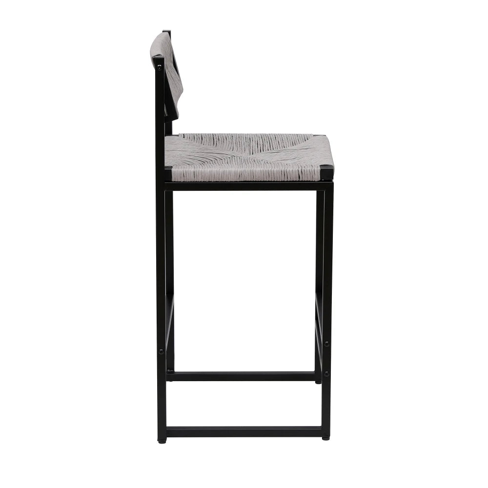 Gray Set of 2 Hand Weave Bar Stools with Back
Counter Height Bar. Paper Rope Woven for Kitchen Home & Office