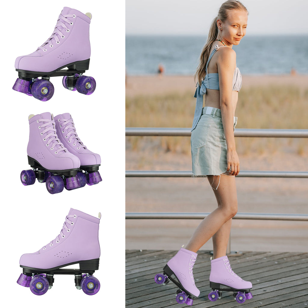 Size 35-45 Double Row Roller Skates 4 Wheels Flashing Skate Shoes For Women Girls Adult Outdoor Skating Training Quad Sneakers