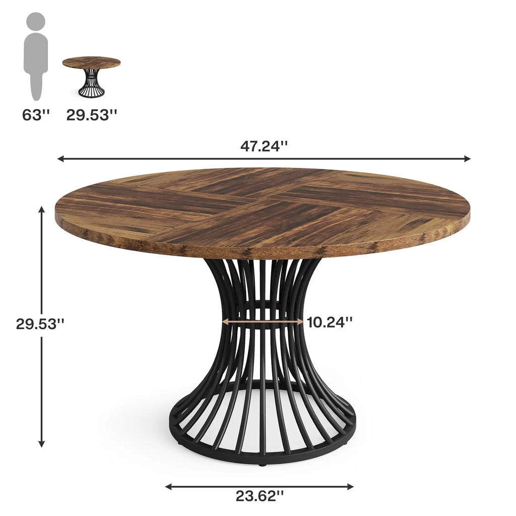 Tribesigns Round Dining Table for 4-6 People, 
47-Inch Farmhouse Dinning  Industrial Dinner Table