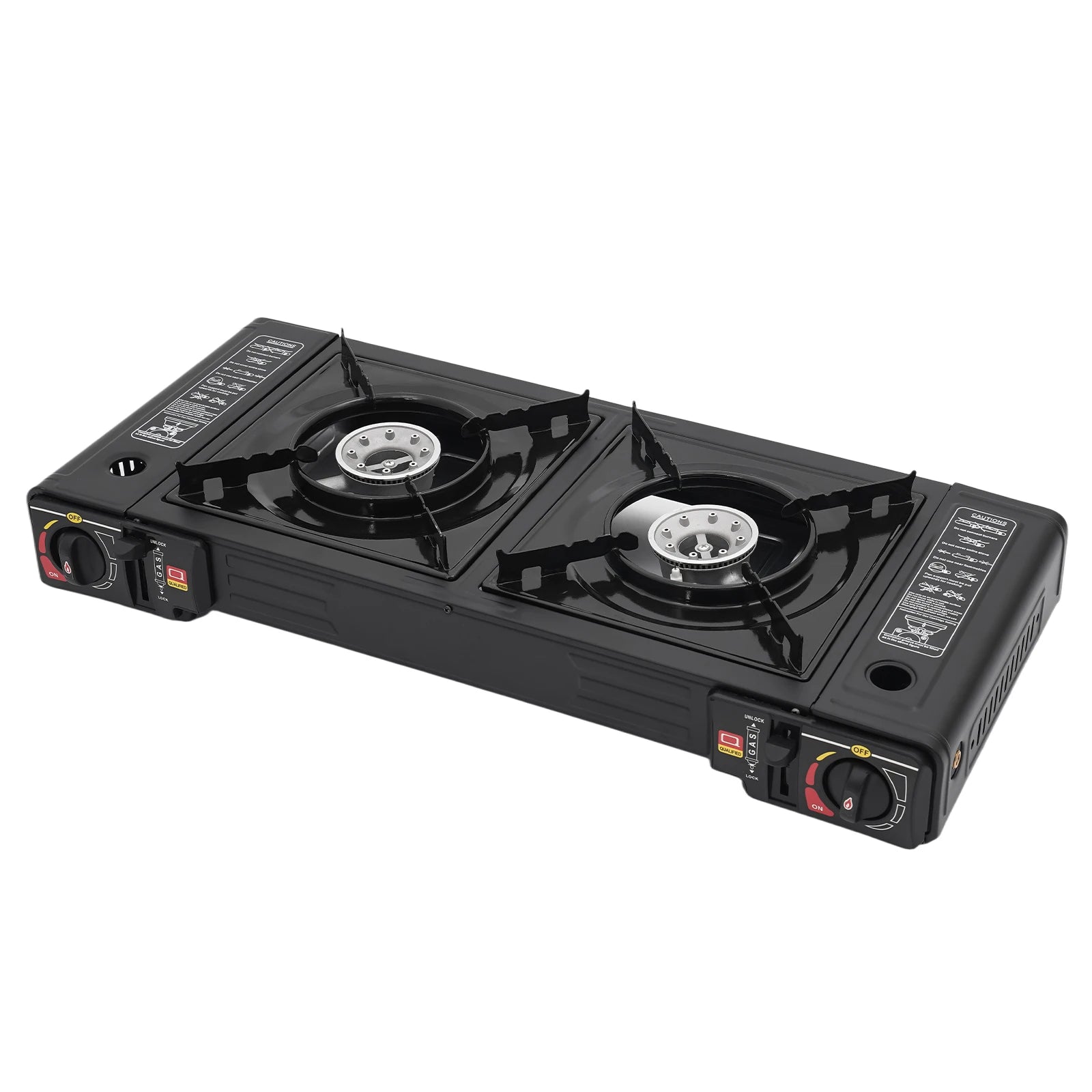 2 Burners-- Portable Camping Stove,     2.5KW Auto Ignition
Butane/LPG Gas  w/Baking Tray+Carrying Case for RV Outdoor Picnic BBQ
