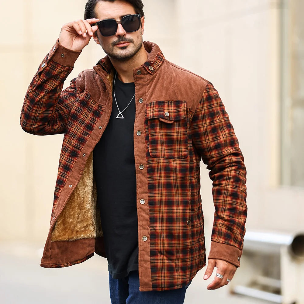Men's Jackets Winter Windproof Warm 
Casual Bomber Coat Plaid Sherpa Lined Flannel Outdoor Classic  US Size
