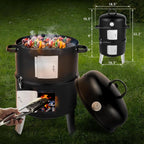 Vertical 18.5 Inch Steel Charcoal Smoker, 
Heavy Duty 3-in-1 Portable Outdoor Grill Cooker with Built-in Thermometer