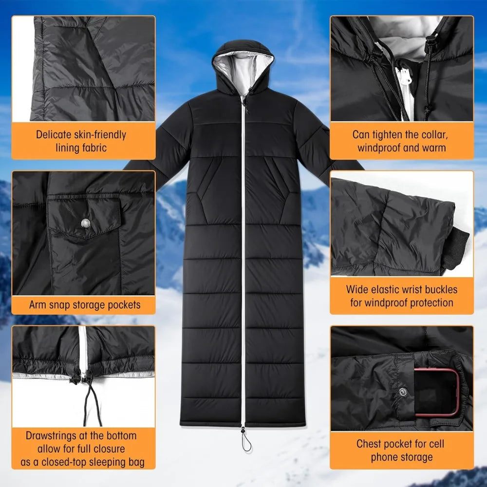 Adult Sleeping Bag with Sleeves and Hood, 74-Inch Long, 0
 Degree Cold Weather Insulated Sleeping Bag for Extreme Cold Weather