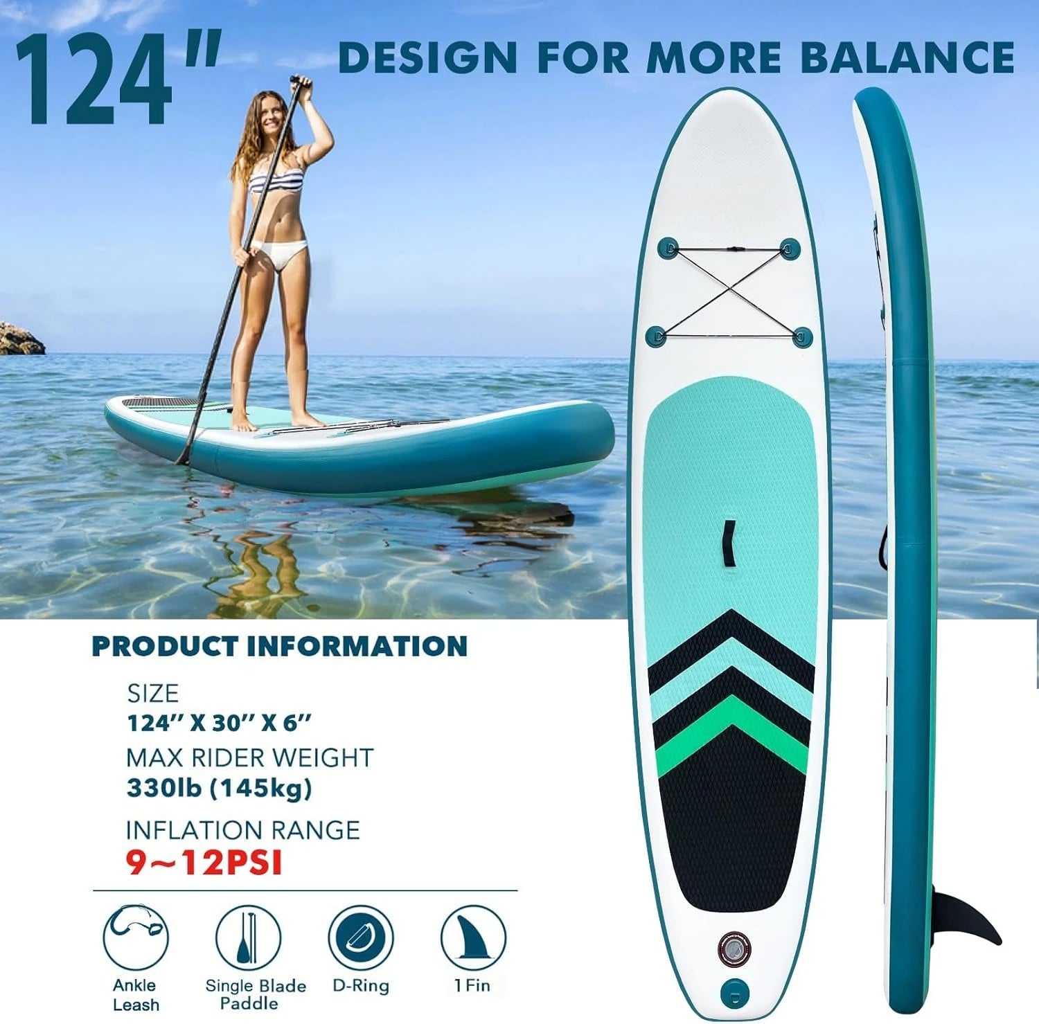 Inflatable Stand Up Paddle Board 
(6’’ Thick) with Premium SUP Accessories&Bag,
Bottom Fin for Paddling,Surf Control,