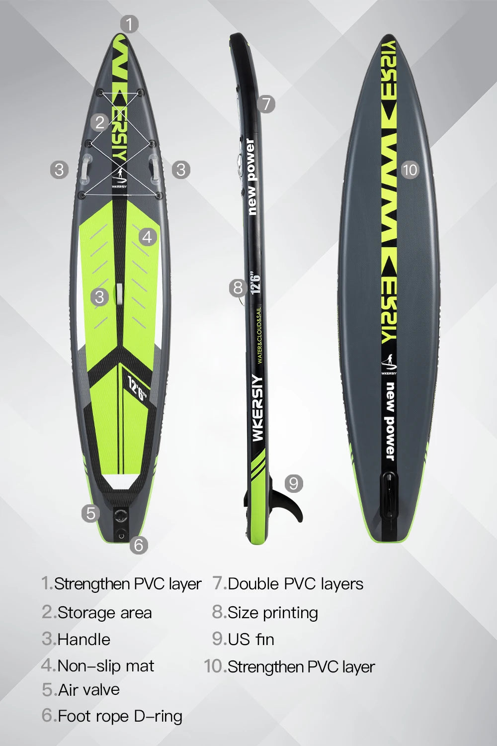 12'6 SUP inflatable paddle board 30" width for racing paddling solo stand up paddle board
