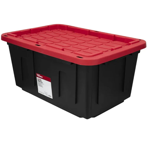 (6 pack/ 4pack) Hyper Tough Large Storage Bin, 27 Gallon Plastic Storage Container with Snap-On Lid, Black and Red