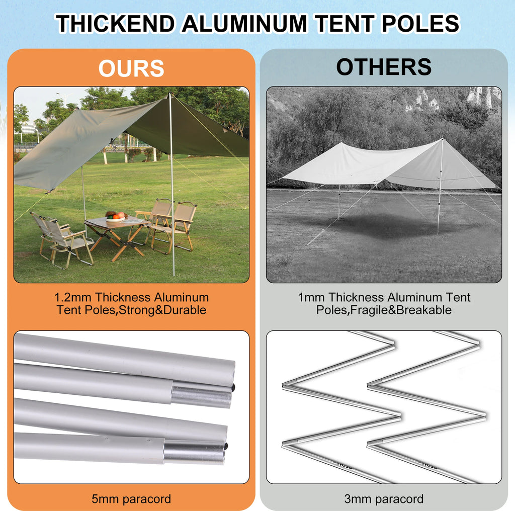 Waterproof Camping Tent Tarp Awning Sun Shelter Outdoor Hammock Tent Tarp Shelter for Beach Camping Hiking 13.1X9.2FT Tarp