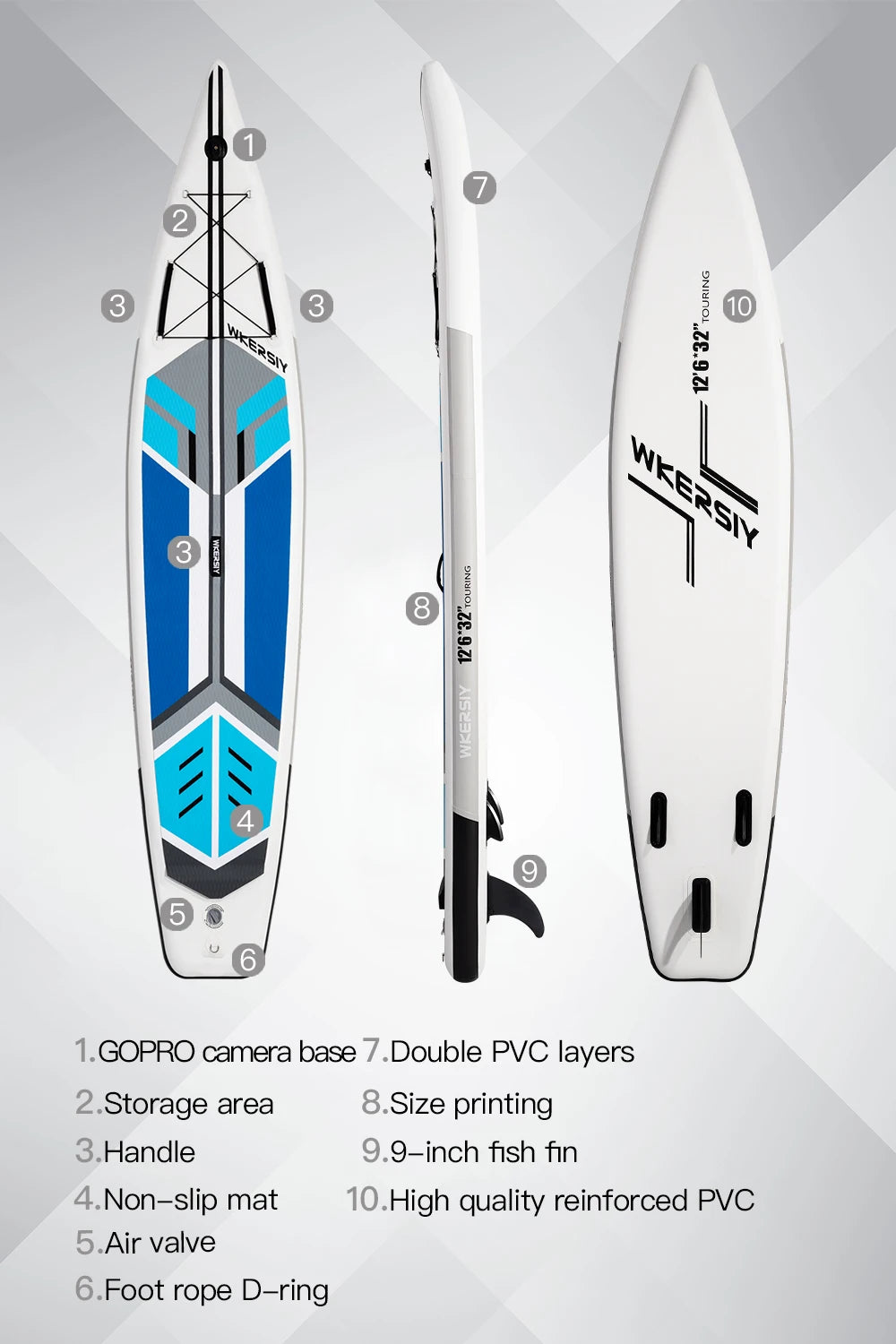 12'6 cruising paddle board for turing SUP Inflatable with 32" width and big capacity paddle board suitable for 2 persons