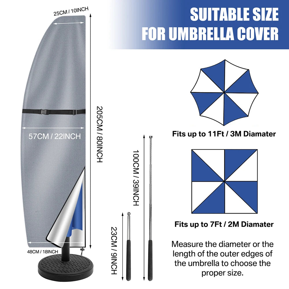 Garden Parasol Cover with Rod & Pull Ring UV Protection 210D Oxford Waterproof Fabric Cantilever Large Umbrella Cover Outdoor