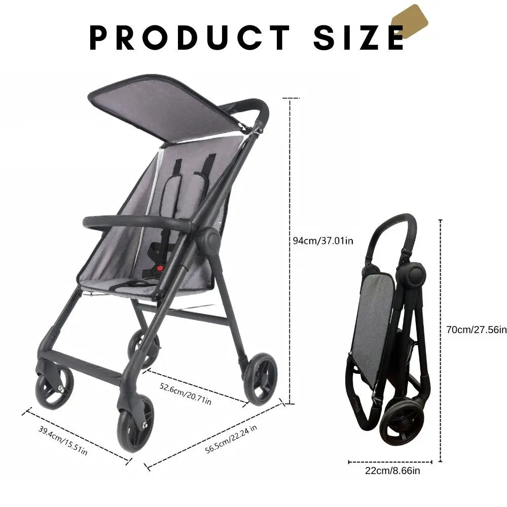 LIGHTWEIGHT STROLLER, 5-POINT HARNESS & ONE-HAND FOLD - Compact Travel Baby Pushchair with Canopy, All-Terrain Wheels