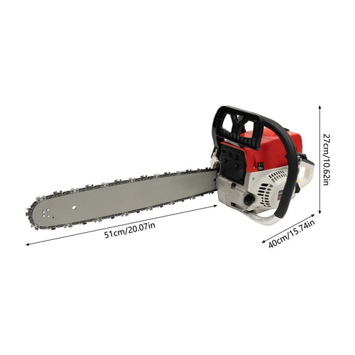 20 Inch Gas-powered Chainsaw 52CC 
2000W 7500rpm Gasoline
Single Cylinder Air-cooled 2-Stroke Gas  Saw