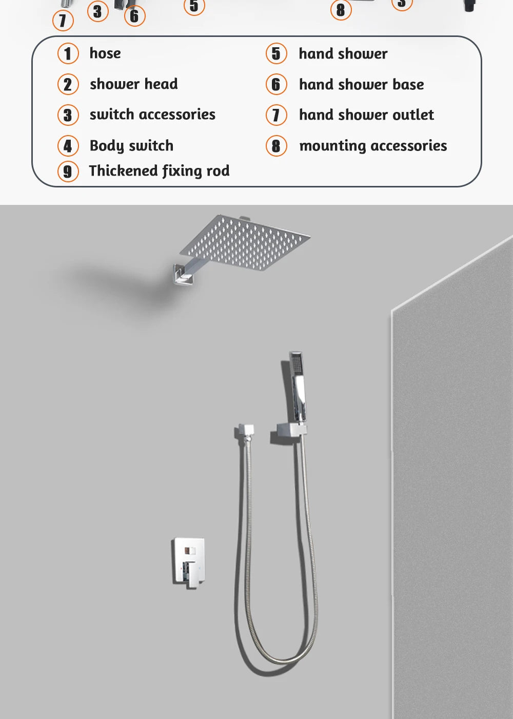 Black Concealed Shower System
Rain Waterfall Bathroom Embedded Shower Faucet Set with Tub Spout