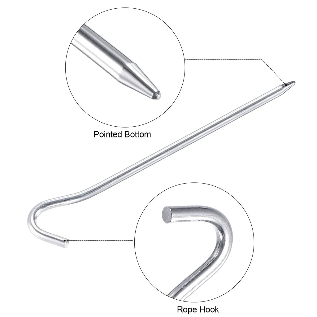 Tent Stakes Aluminum with Hook Kit, 6Pcs 18.3cm/7.2" Ground Pegs and Storage Bag for Outdoor Camping Canopy Tarp 1 Set