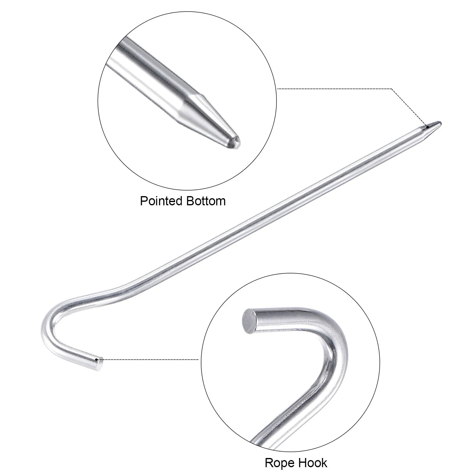 Tent Stakes Aluminum with Hook Kit, 6Pcs 18.3cm/7.2" Ground Pegs and Storage Bag for Outdoor Camping Canopy Tarp 1 Set