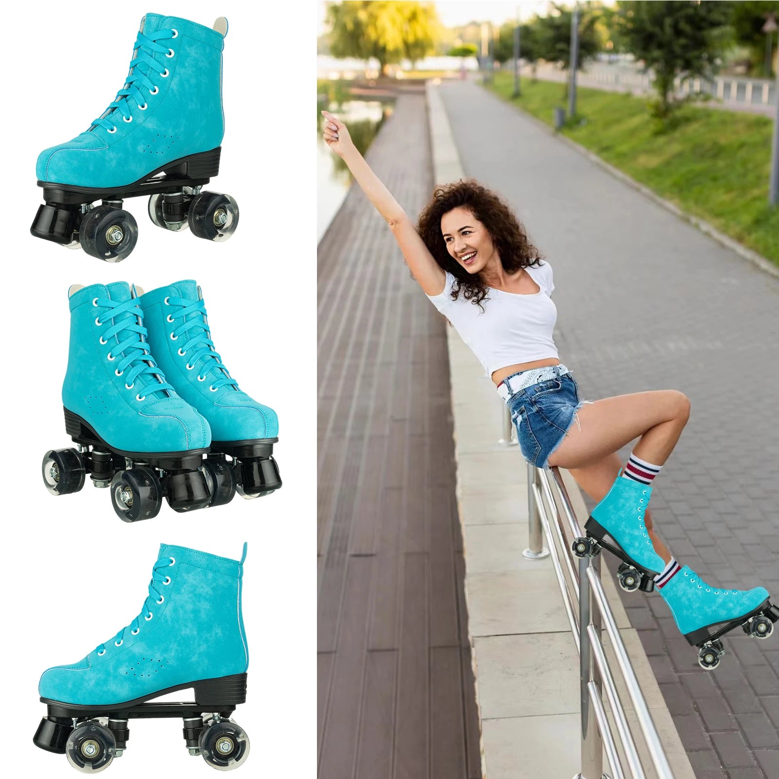 Size 35-45 Double Row Roller Skates 4 Wheels Flashing Skate Shoes For Women Girls Adult Outdoor Skating Training Quad Sneakers