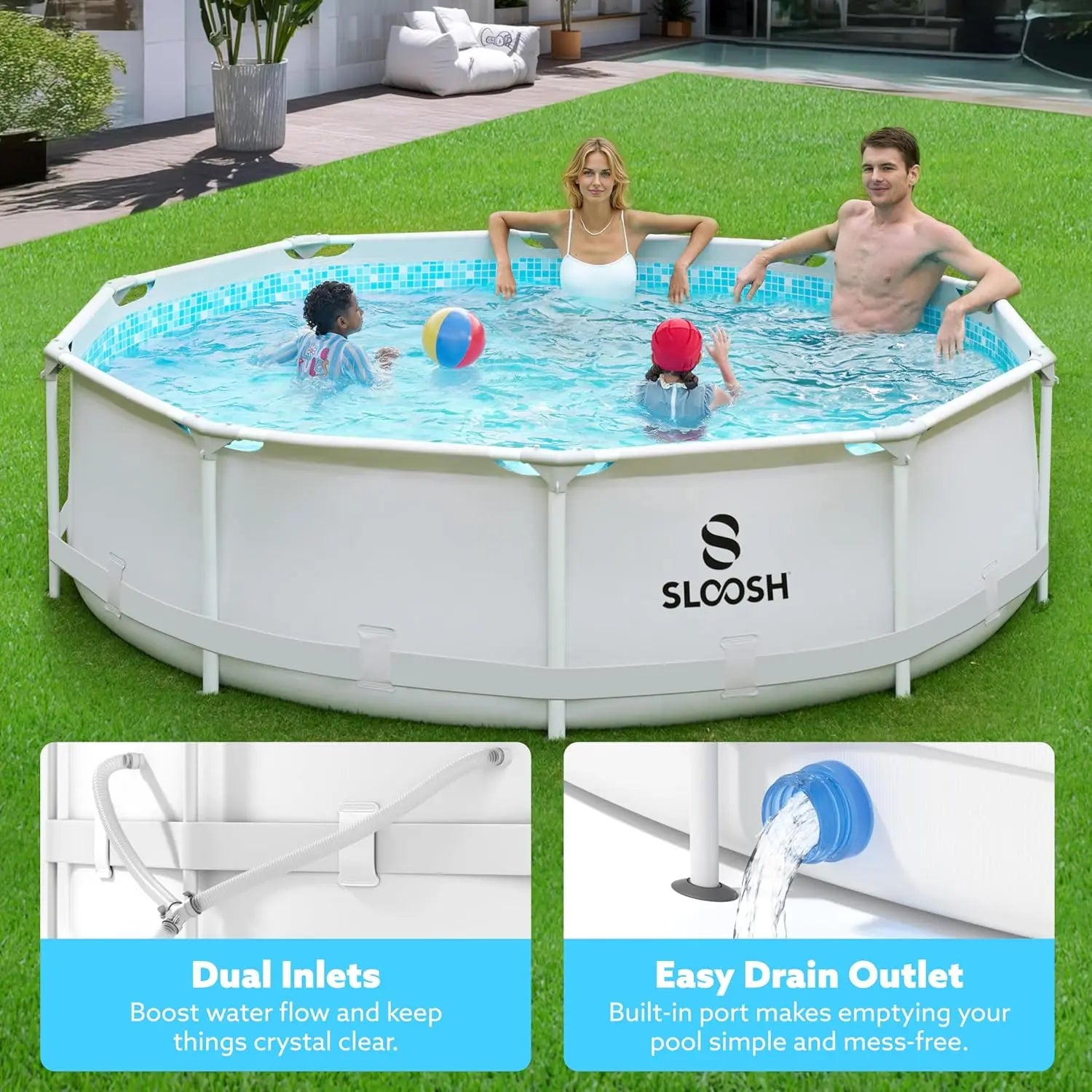 JOYFY Round Above Ground Pool 12ft/10ft/15ft Outdoor Round Frame 
 Set for Kids Adults with Filter Pump