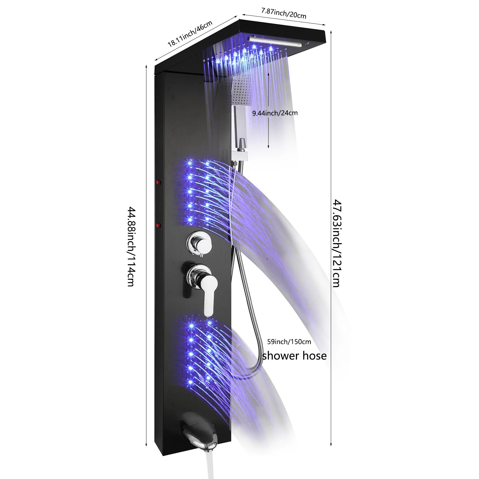 ZAPPO Shower Panel Tower System with LED Rainfall Waterfall Head
Full Body Jets ,Handheld Shower Column w/Tub Spout