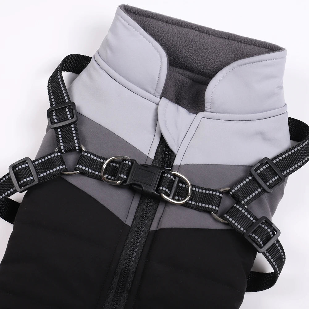Waterproof Winter Dog Coat With Warm Fleece Lining Adjustable Buckle And Double D-Ring Harness For Small Medium And Large Dogs
