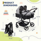 Double Stroller for Newborn and Toddler, 
 with Lightweight Compact Fold, Adjustable Cancline