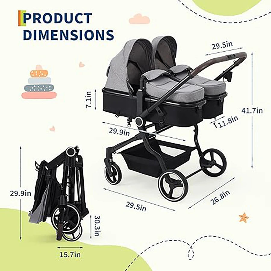 Double Stroller for Newborn and Toddler, 
 with Lightweight Compact Fold, Adjustable Cancline