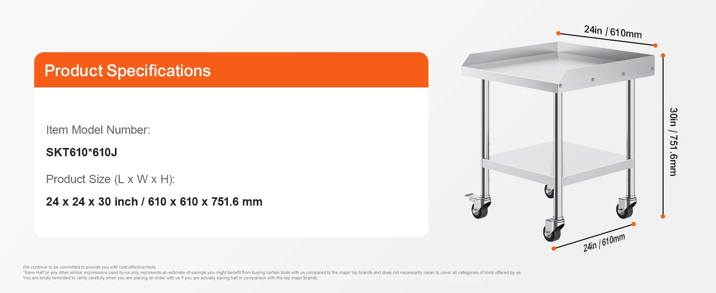 SucceBuy Stainless Steel Work Table Commercial Food Prep  
with 4 Wheels 
Heavy Duty for Restaurant Home