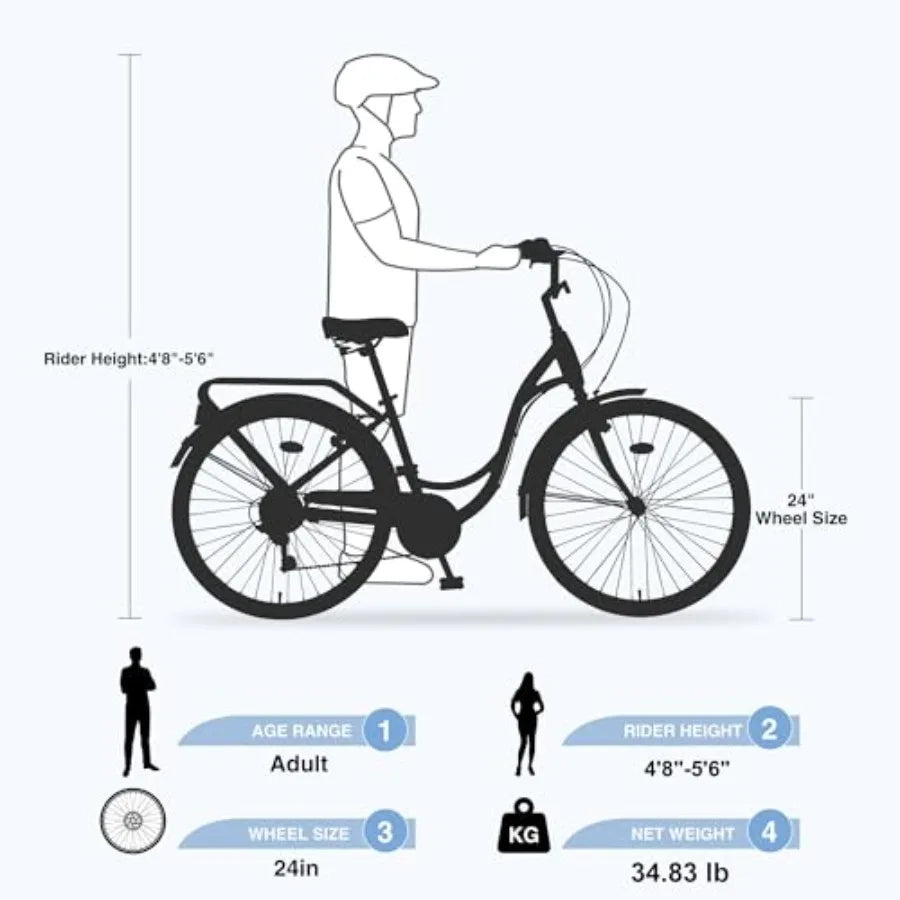 24/26 Inch Cruiser Bicycle with 7 Speed , for Women 24/26 Woman's Bike