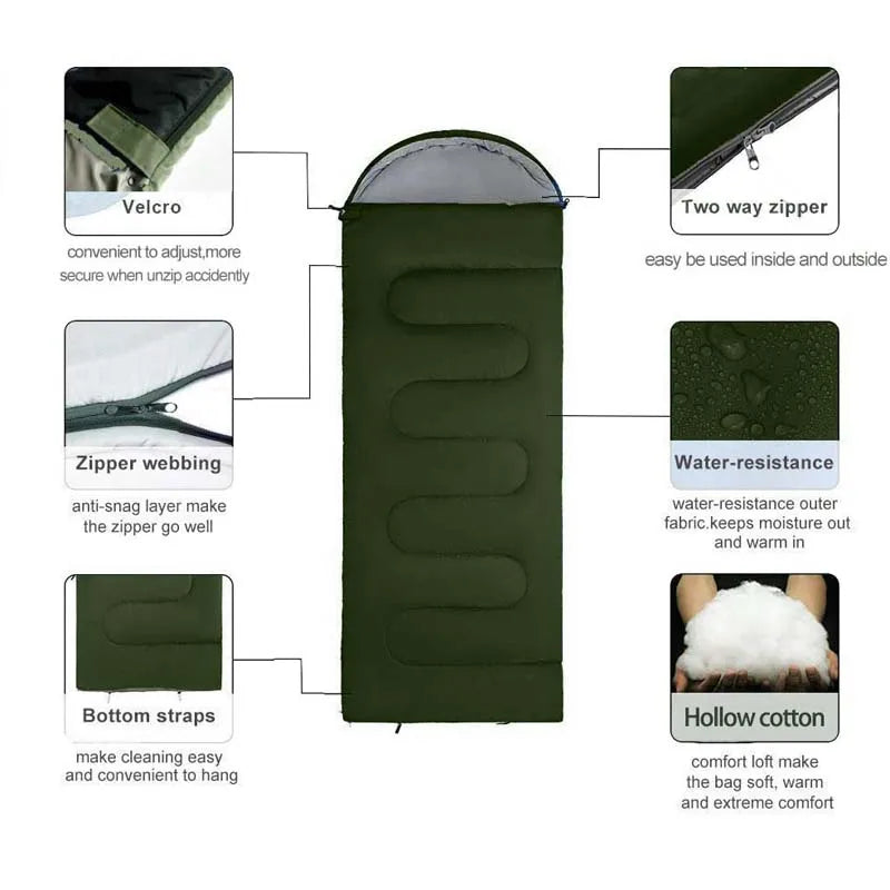 Camping Sleeping Bag Lightweight 4 Season Warm
Envelope Backpacking Outdoor Mummy Cotton Winter Sleeping Bag