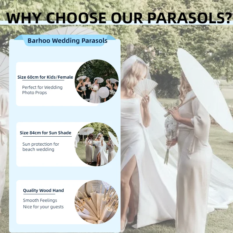 White Paper Parasol for Wedding Photo Cosplay Prop DIY Umbrella for Bridal Baby Shower Party 60cm 80cm 10/15/20/30/50/100Pcs