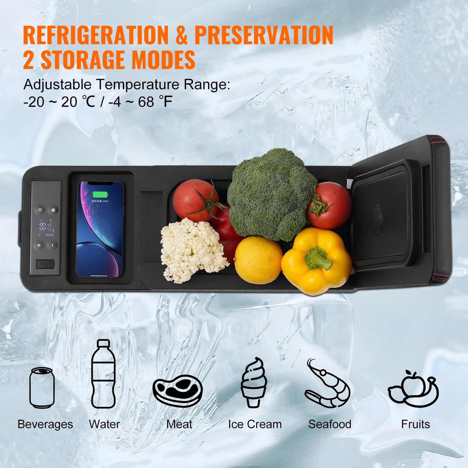 SucceBuy 8L Car Refrigerator , 
Car Armrest  Single Zone Freezer
 -4℉-68℉ Adjustable Range 12/24V DC and Cooler