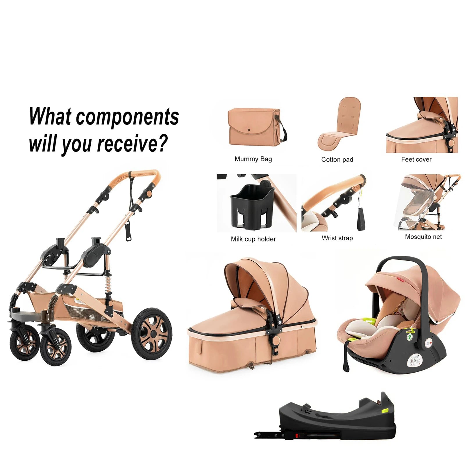 Baby Stroller Combo Car Seat, Travel System with Isofix Base,
Baby Carriage 3in1 Reversible Foldable Standard Stroller